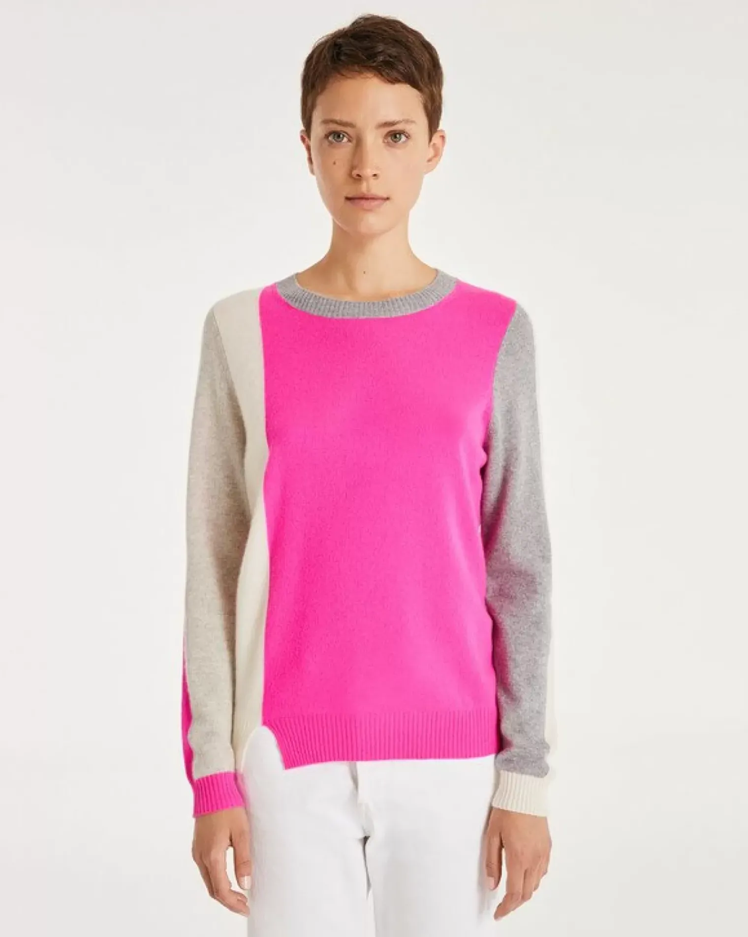 Kujten Sweaters & Sweatshirts>Cashmere Sweater Round Neck Long Sleeves Rose Neon