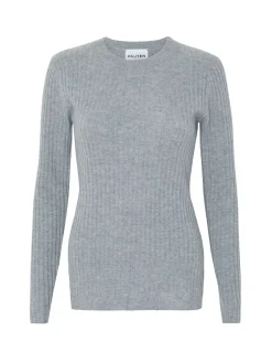 Kujten Sweaters & Sweatshirts>Cashmere Sweater Round Neck Long Sleeves Gris Chine
