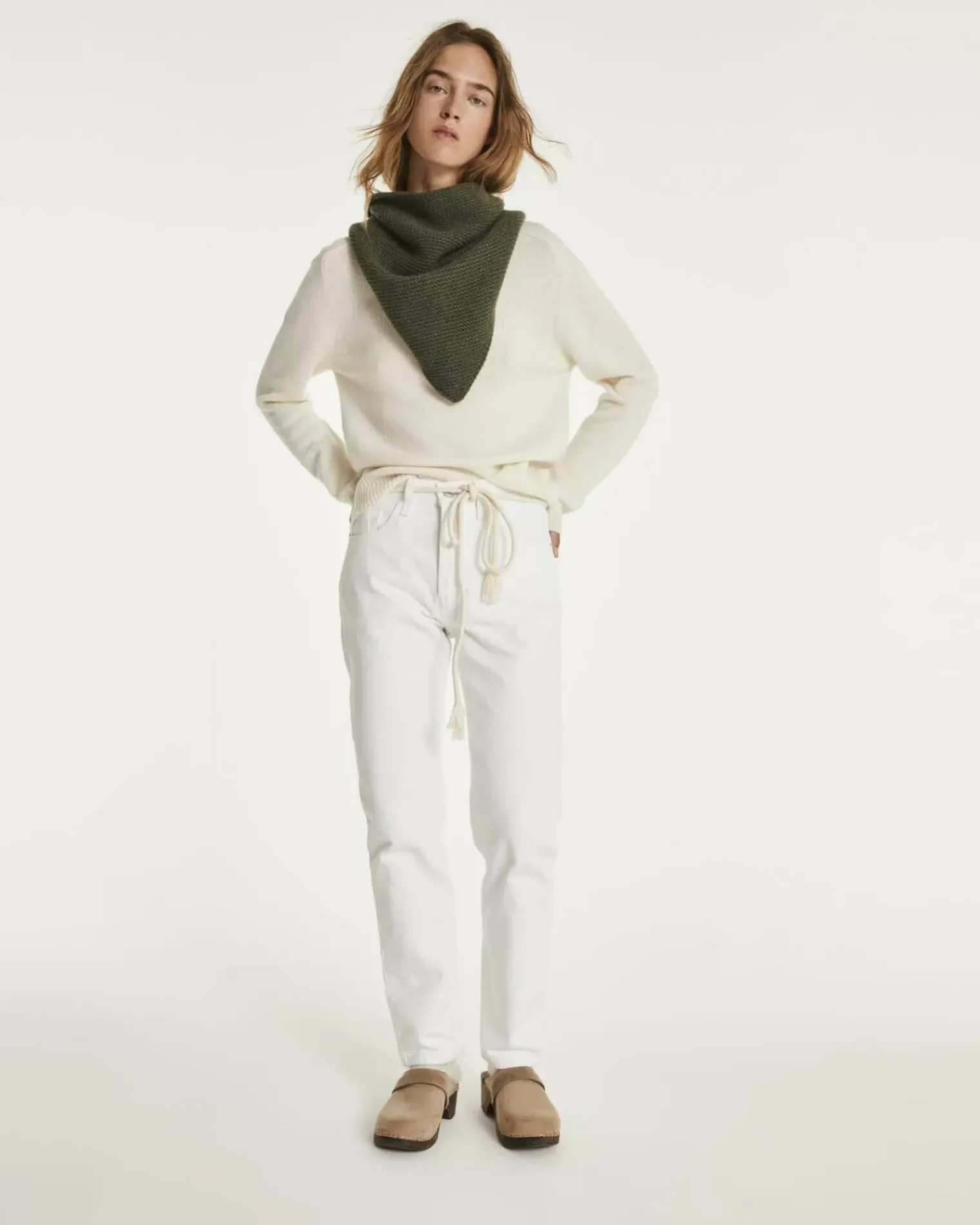 Kujten Sweaters & Sweatshirts>Cashmere Sweater Round Neck Long Sleeves Blanc