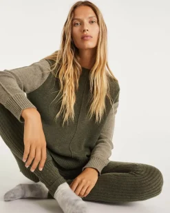 Kujten Sweaters & Sweatshirts>Cashmere Sweater Round Neck Long Sleeves Kaki Fonce