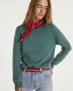 Kujten Sweaters & Sweatshirts>Cashmere Sweater Round Neck Long Sleeves Vert Chine