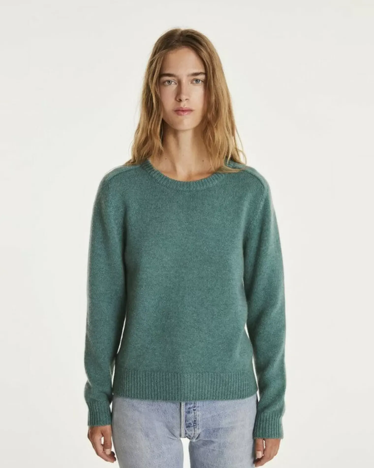 Kujten Sweaters & Sweatshirts>Cashmere Sweater Round Neck Long Sleeves Vert Chine