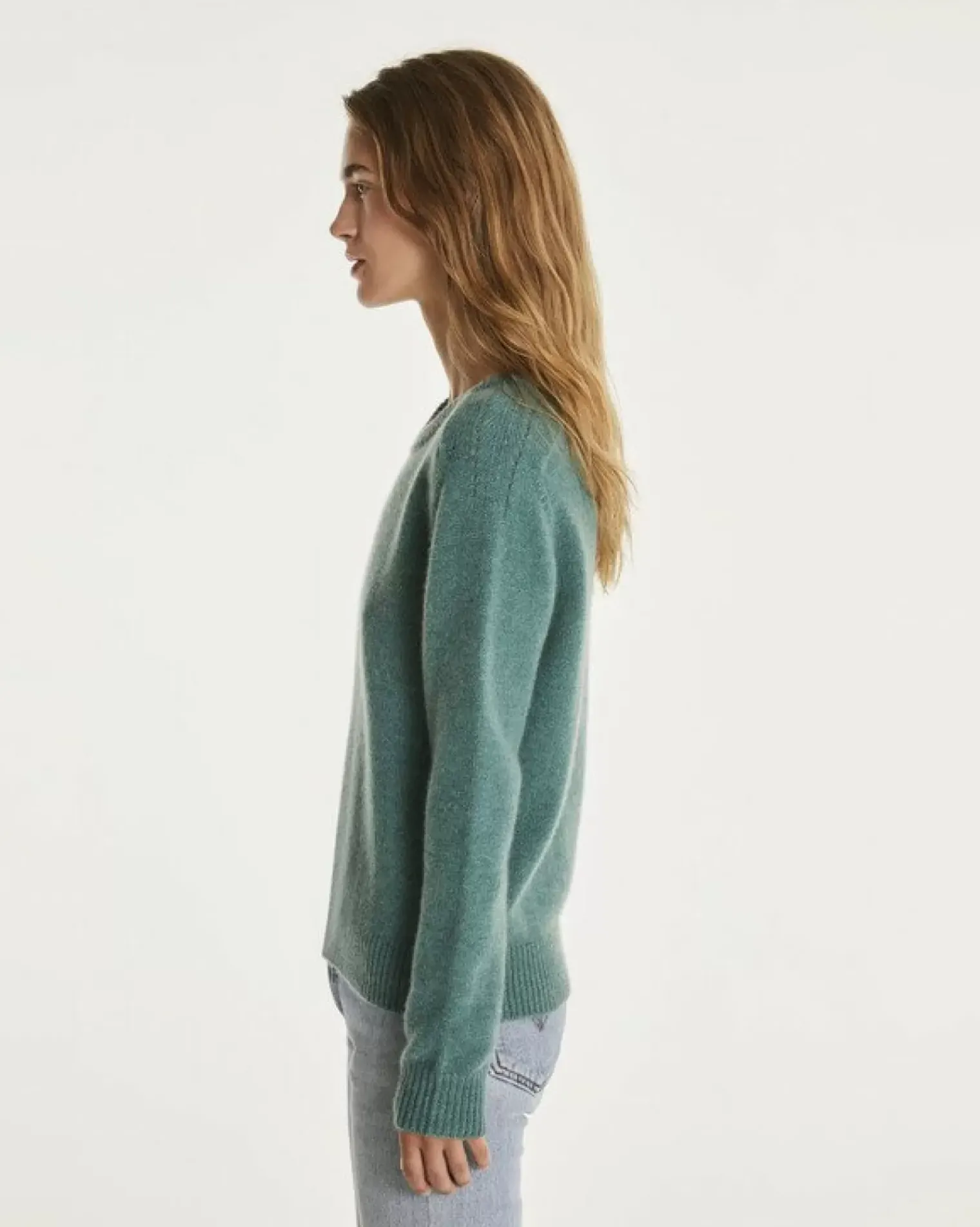 Kujten Sweaters & Sweatshirts>Cashmere Sweater Round Neck Long Sleeves Vert Chine