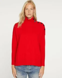 Kujten Sweaters & Sweatshirts>Cashmere Sweater With Black Buttons, 4-Threads Rouge Tomato