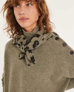 Kujten Sweaters & Sweatshirts>Cashmere Sweater With Black Buttons, 4-Threads Kaki Chine