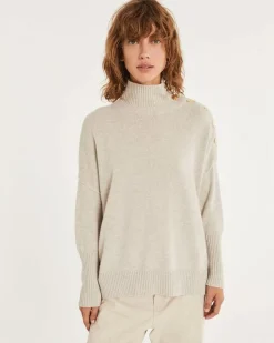 Kujten Sweaters & Sweatshirts>Cashmere Sweater With Gold Buttons, 4-Threads Avoine