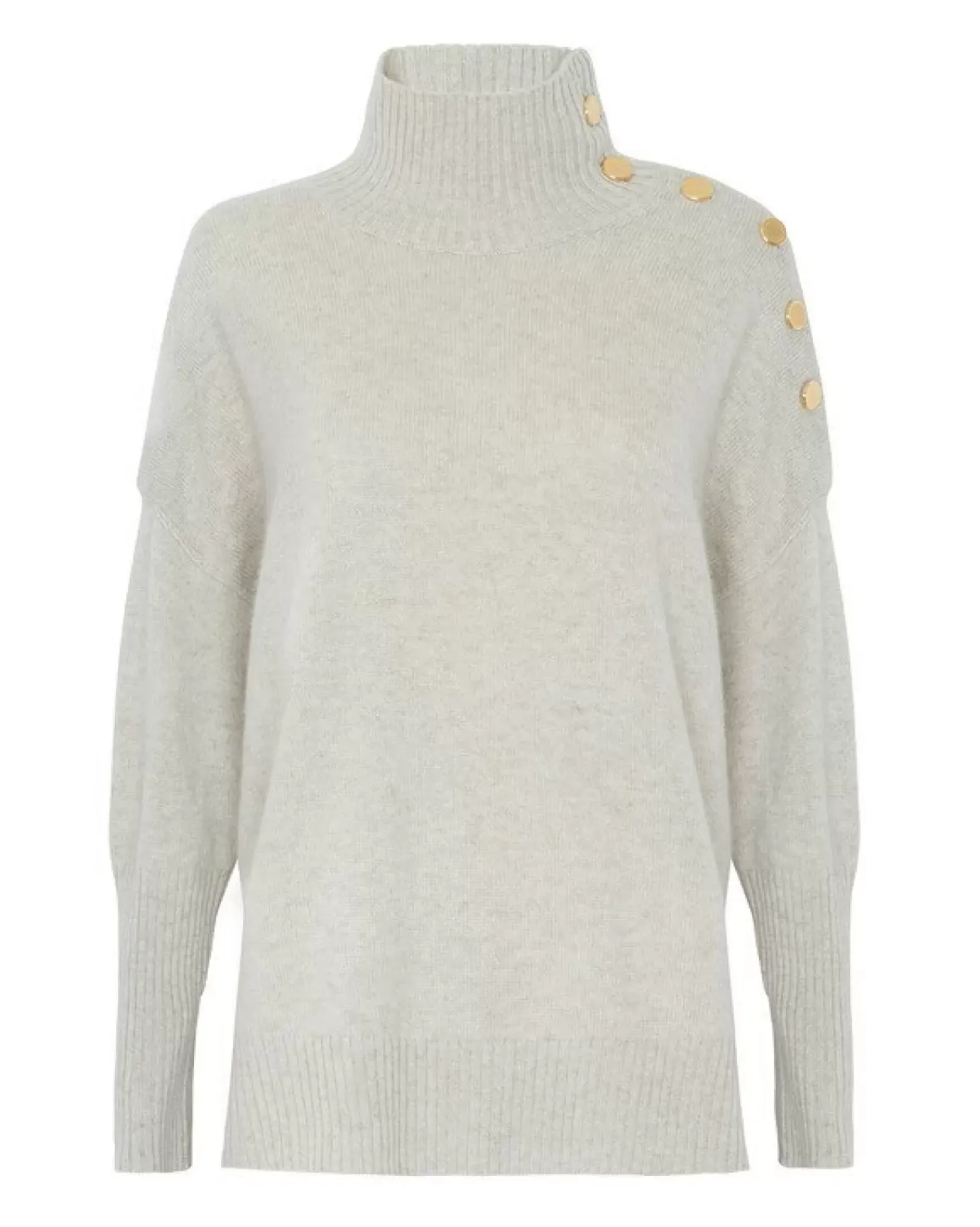 Kujten Sweaters & Sweatshirts>Cashmere Sweater With Gold Buttons, 4-Threads Avoine