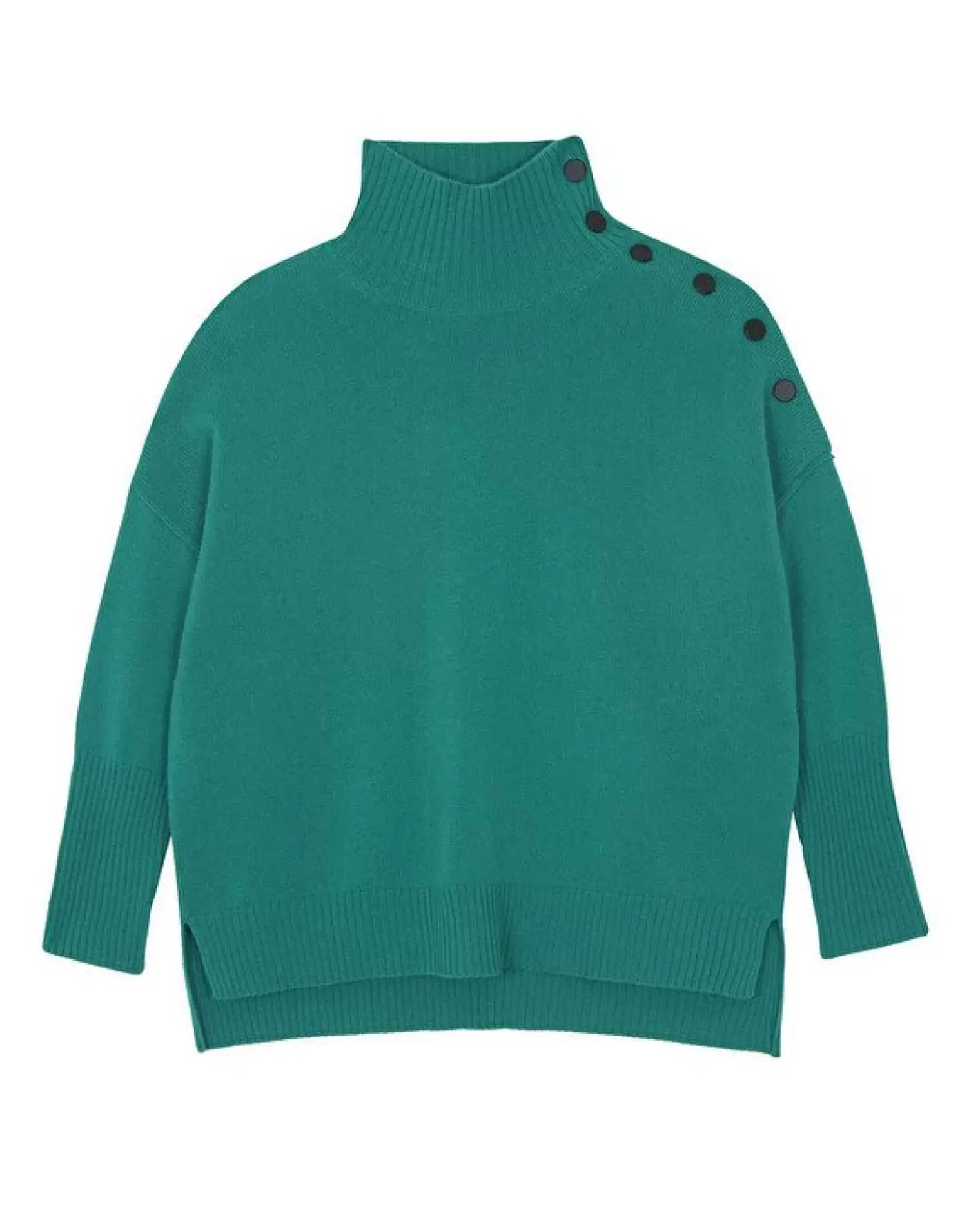 Kujten Sweaters & Sweatshirts>Cashmere Sweater With Gold Buttons, 4-Threads Vert Imperial