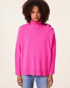 Kujten Sweaters & Sweatshirts>Cashmere Sweater With Gold Buttons, 4-Threads Rose Neon