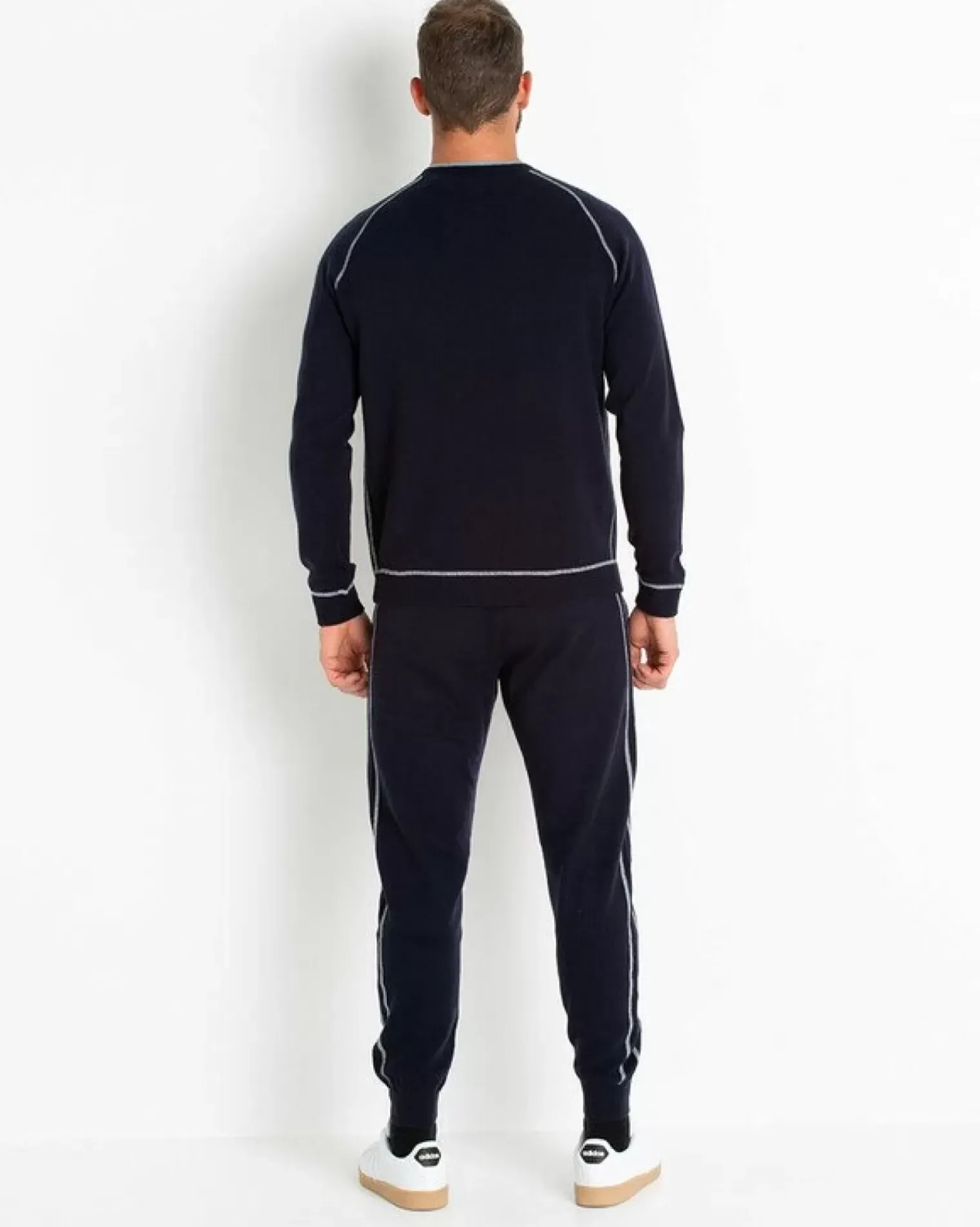 Kujten Sweaters & Sweatshirts>Cashmere Sweatshirt With Contrast Seams Bleu Marine Fonce