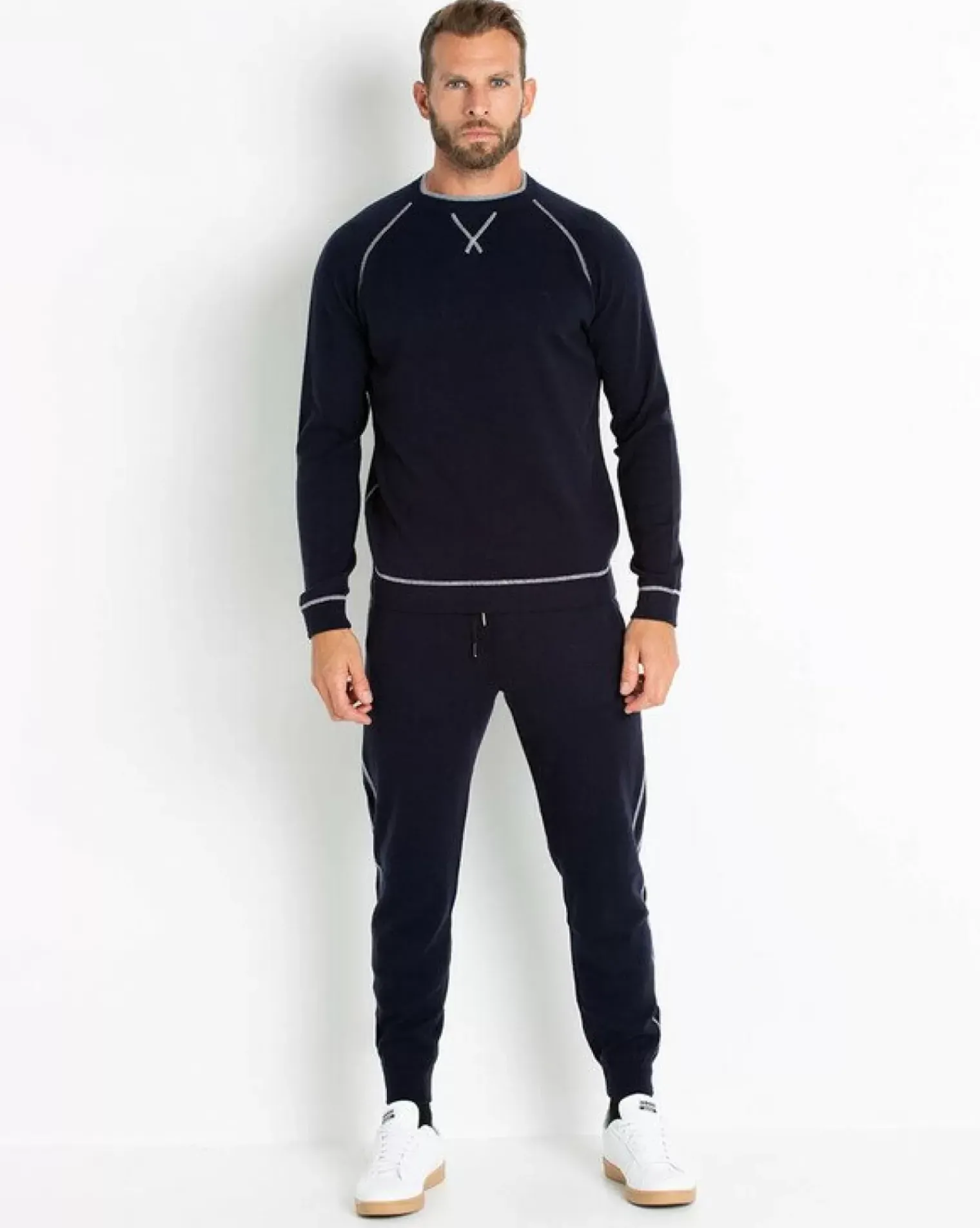 Kujten Sweaters & Sweatshirts>Cashmere Sweatshirt With Contrast Seams Bleu Marine Fonce
