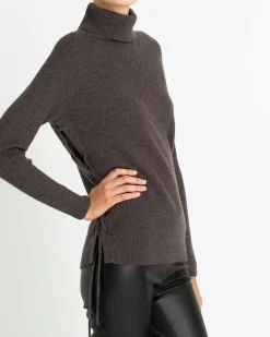 Kujten Sweaters & Sweatshirts>Cashmere Turtleneck Sweater With Laces Mocha Chine