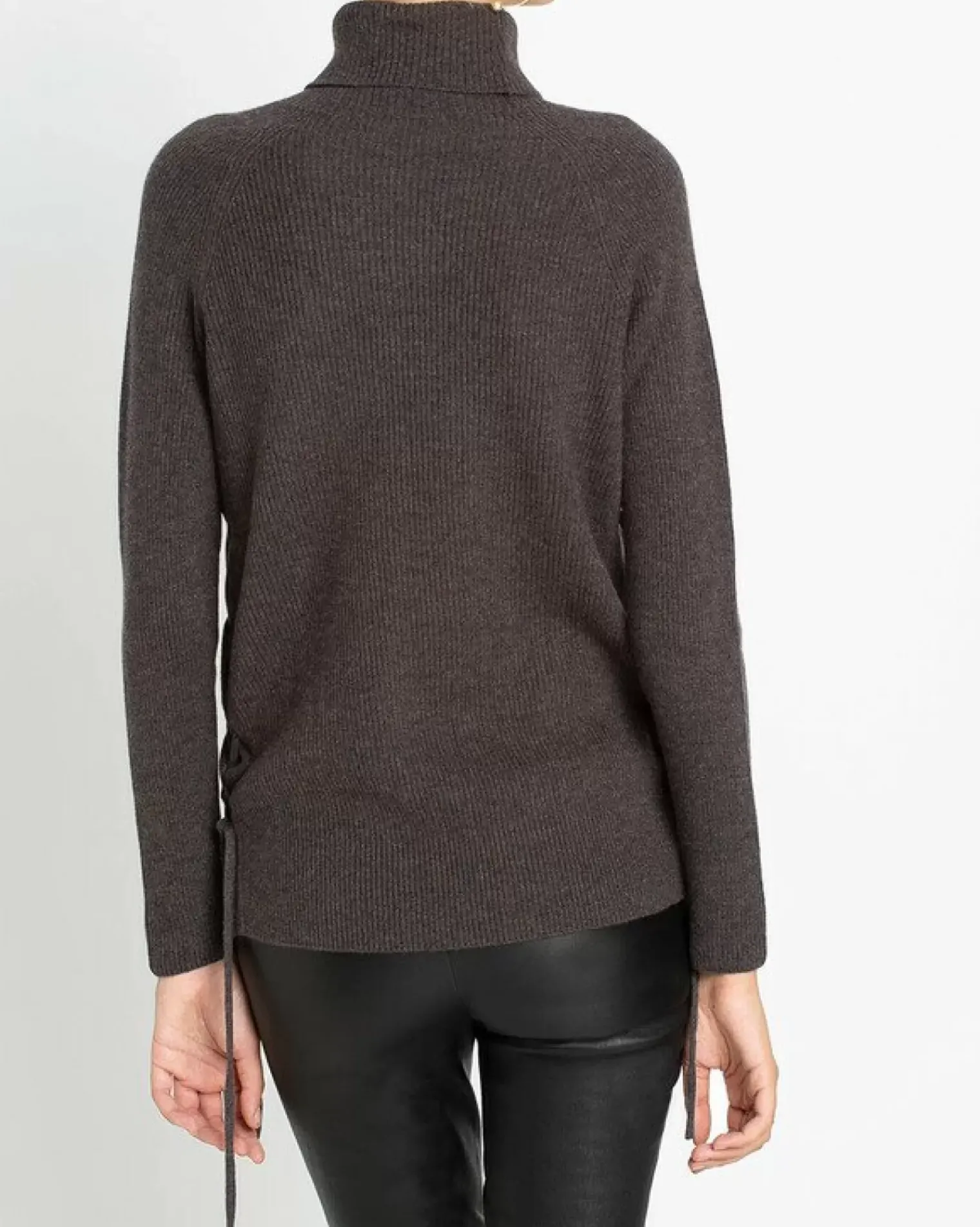 Kujten Sweaters & Sweatshirts>Cashmere Turtleneck Sweater With Laces Mocha Chine