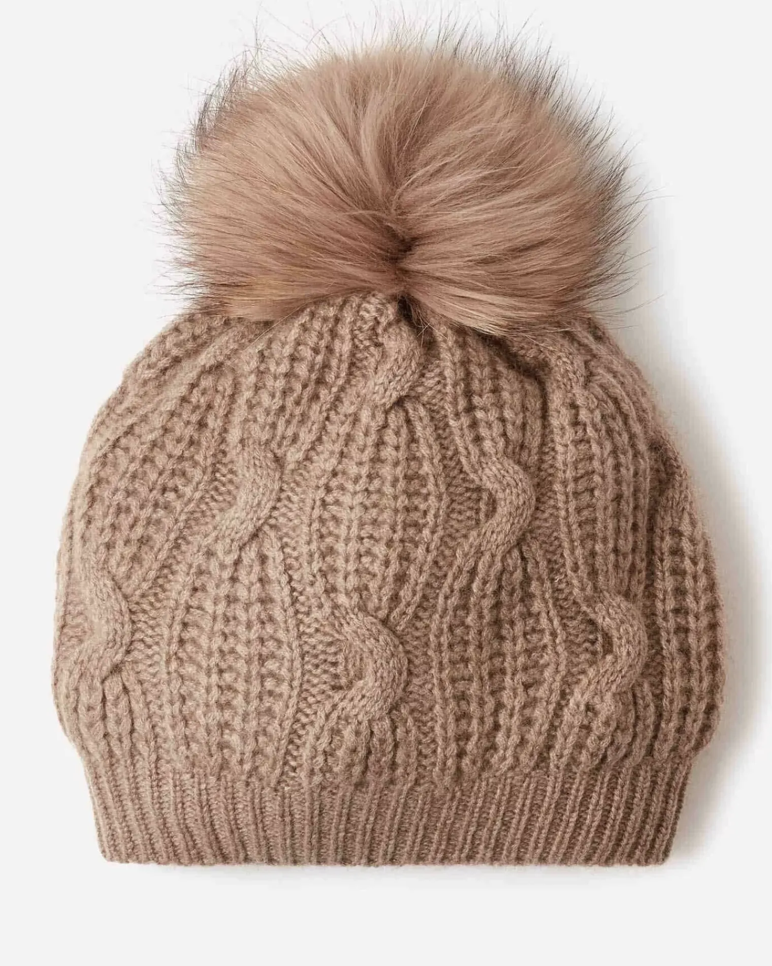Kujten Hats & Headbands>Cashmere Twisted Hat With Pompom Beige Taupe