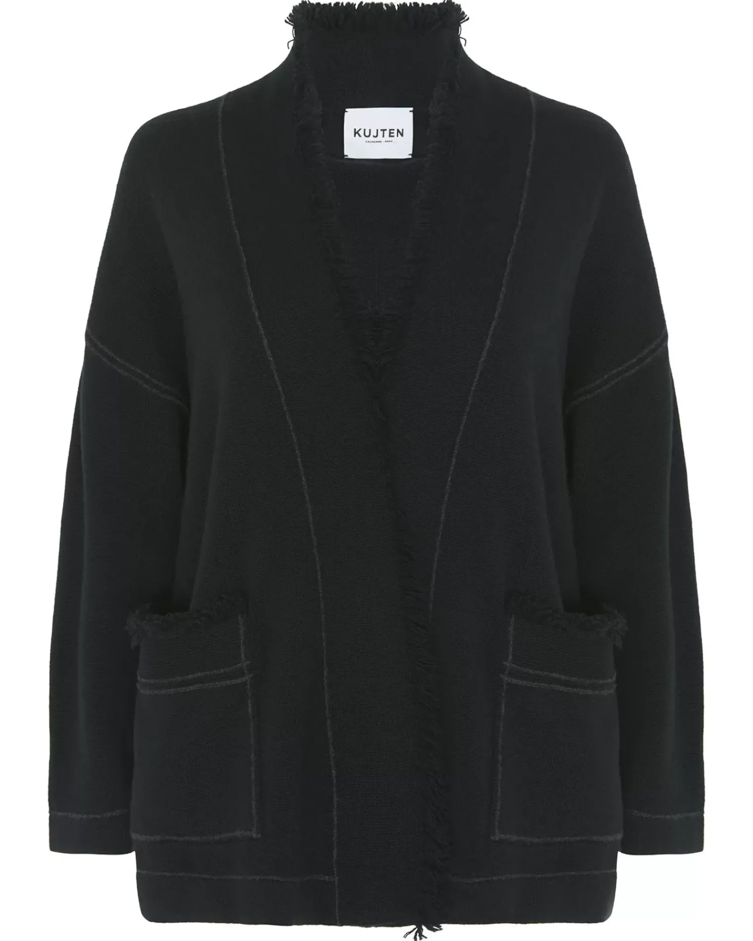 Kujten Jackets & Vests>Cashmere Vest With Fringed Edges Noir
