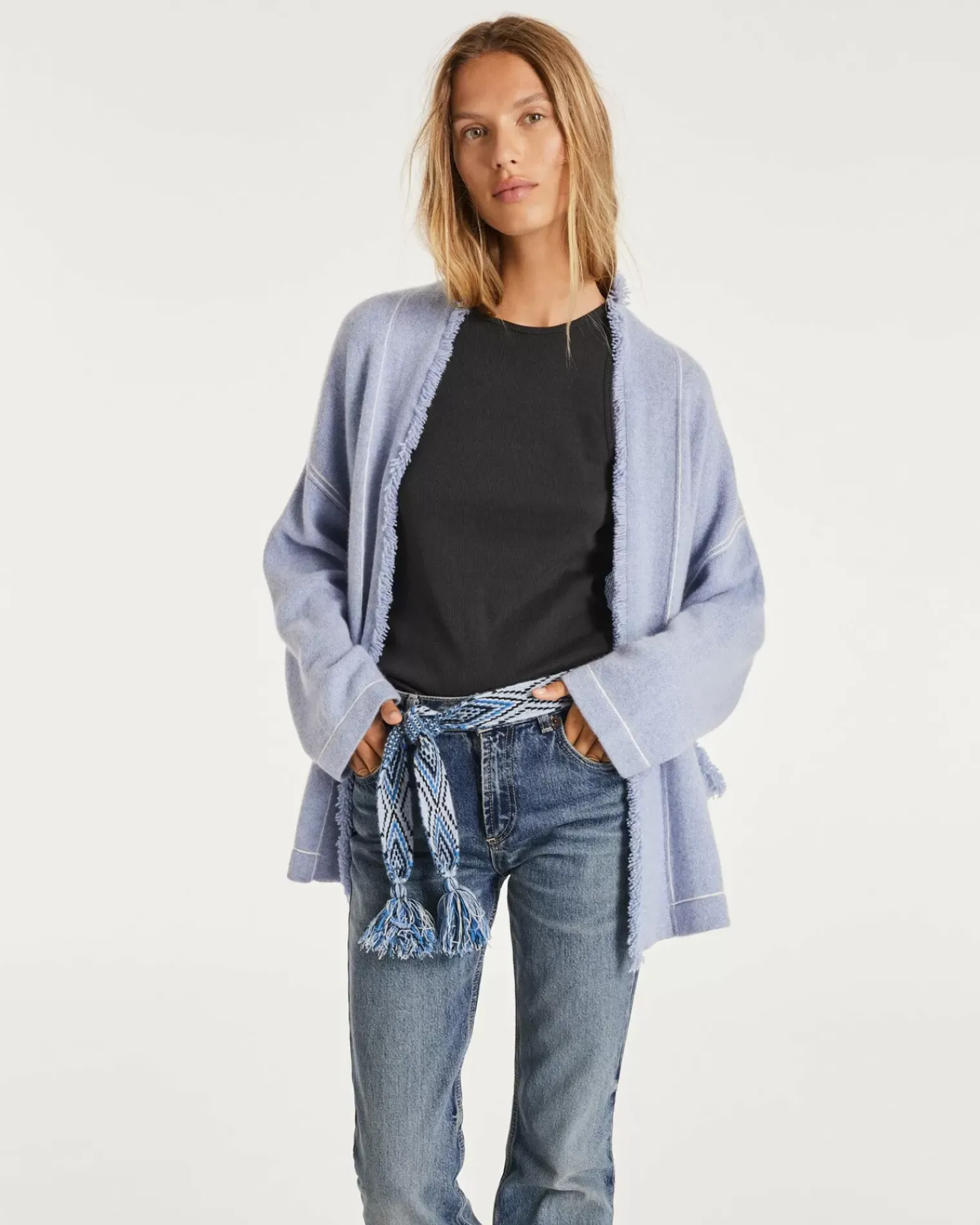 Kujten Jackets & Vests>Cashmere Vest With Fringed Edges Bleu Jeans