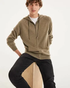 Kujten Hoodies>Cashmere Zipped Hooded Jacket Kaki Chine
