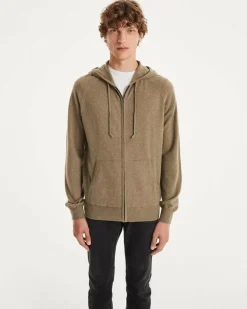 Kujten Hoodies>Cashmere Zipped Hooded Jacket Kaki Chine