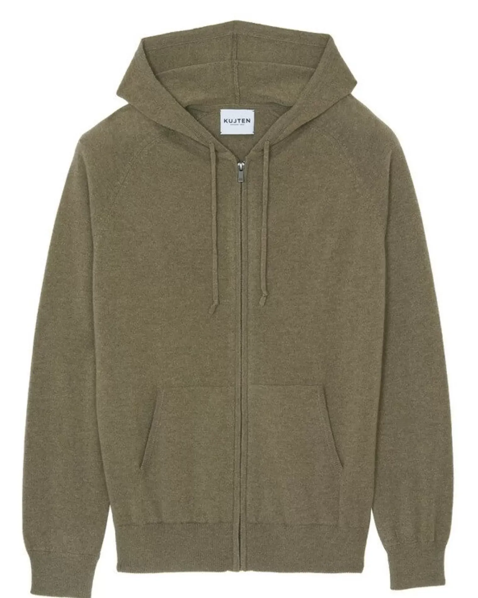 Kujten Hoodies>Cashmere Zipped Hooded Jacket Kaki Chine