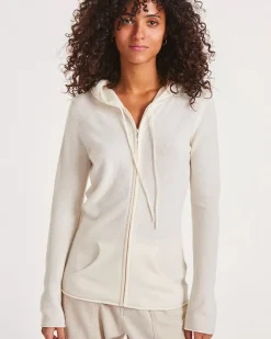 Kujten Hoodies>Cashmere Zipped Hooded Jacket, 2-Threads Blanc