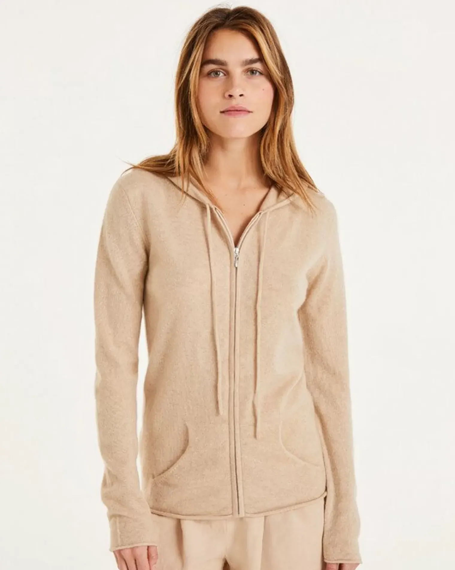 Kujten Jackets & Vests>Cashmere Zipped Hooded Jacket, 2-Threads Organique