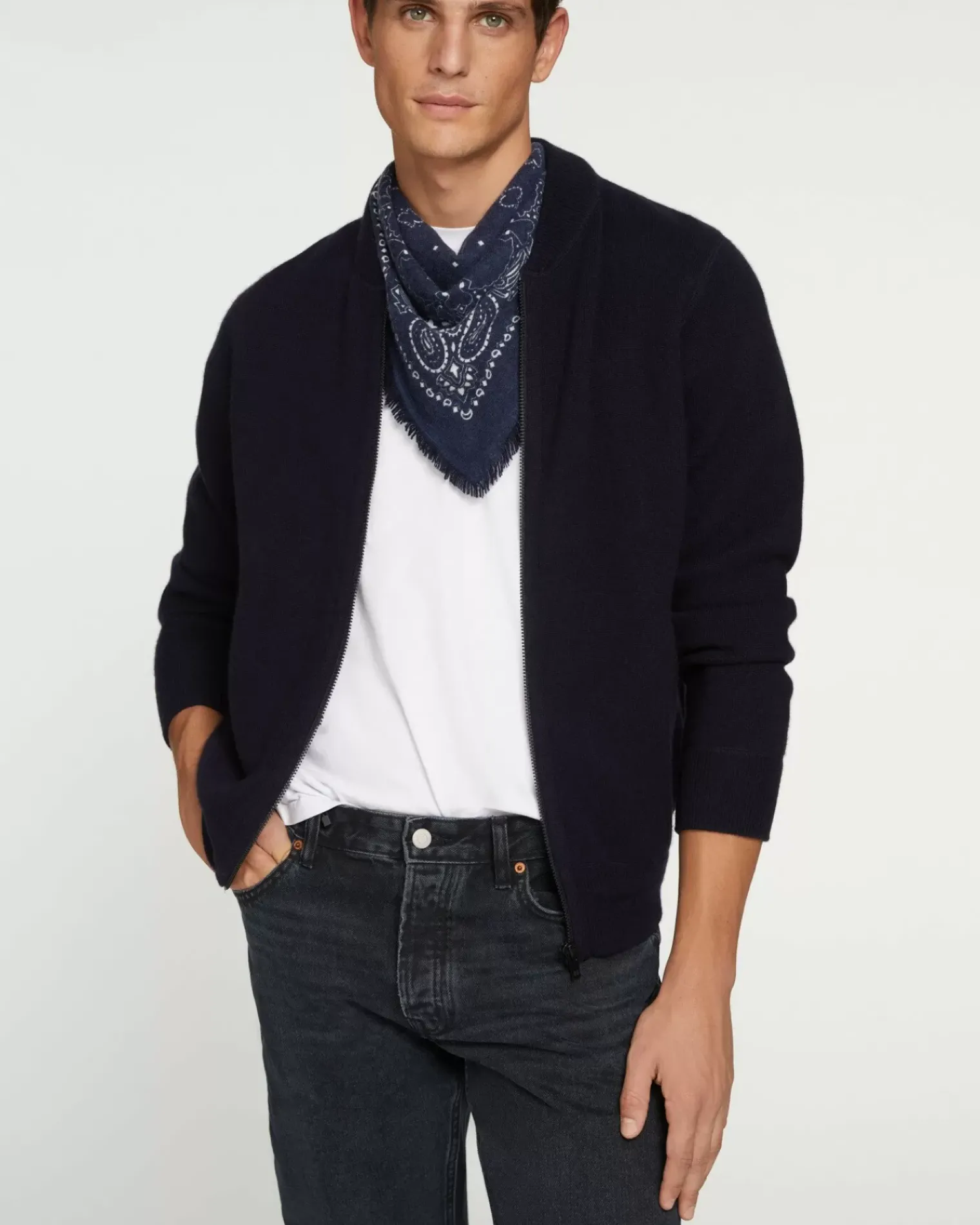 Kujten Coats>Cashmere Zipped Jacket, 2-Threads Bleu Marine Fonce