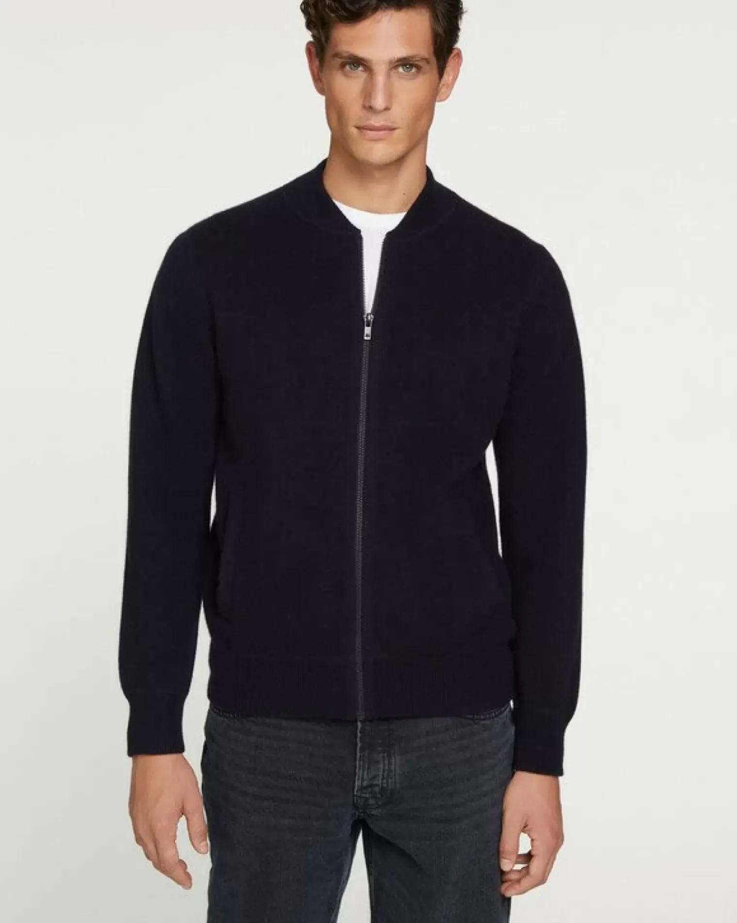 Kujten Coats>Cashmere Zipped Jacket, 2-Threads Bleu Marine Fonce