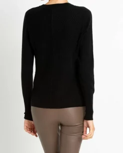 Kujten Sweaters & Sweatshirts>Chevron Round Neck Cashmere Sweater Noir