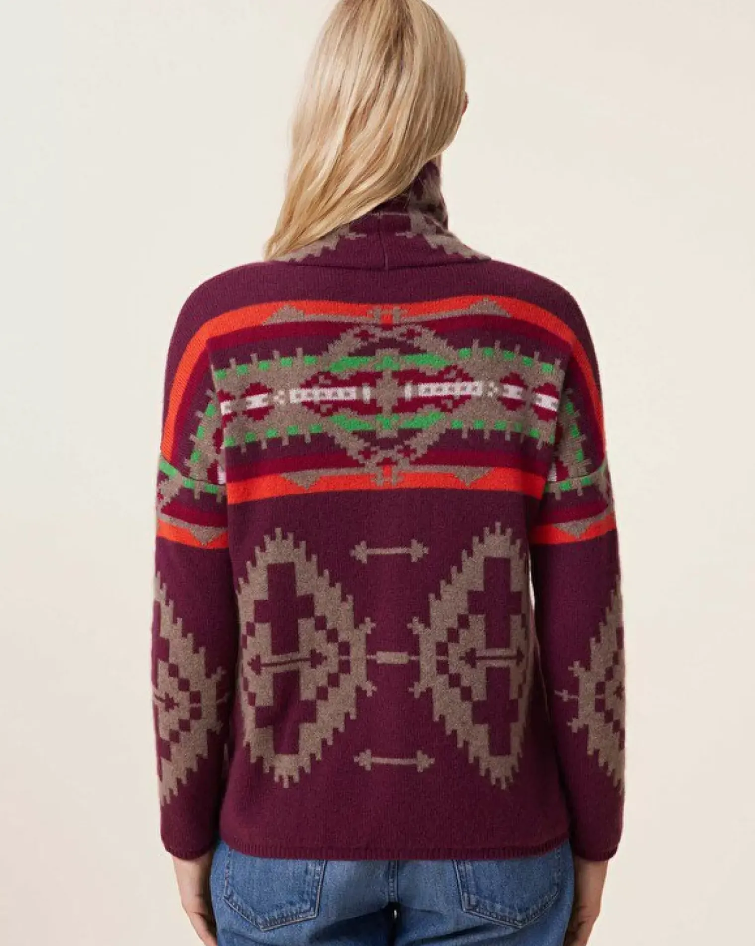 Kujten Sweaters & Sweatshirts>Chimney Neck Cashmere Sweater, 4-Threads Bordeaux