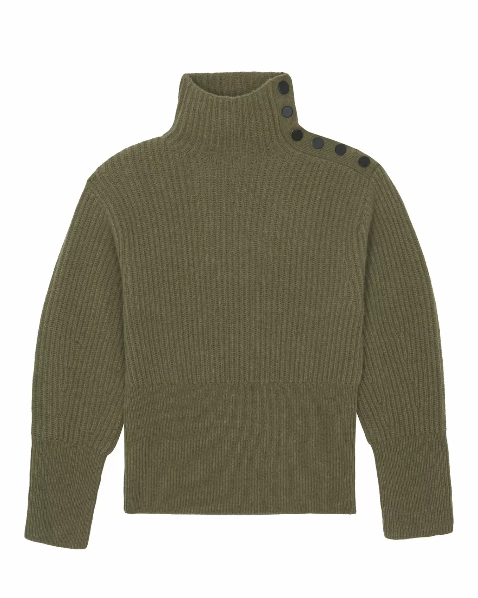 Kujten Sweaters & Sweatshirts>Chimney Neck Cashmere Sweater, 6-Threads Kaki Scout