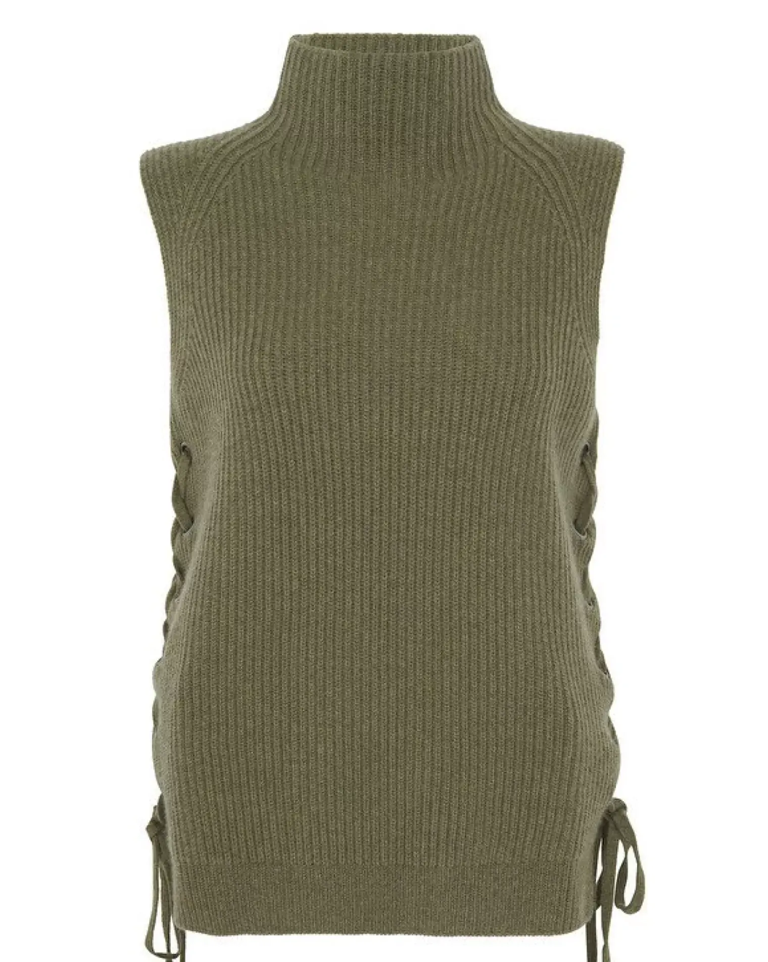 Kujten Sweaters & Sweatshirts>Chimney Neck Cashmere Vest, 6-Threads Kaki Scout
