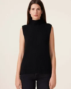 Kujten Sweaters & Sweatshirts>Chimney Neck Cashmere Vest, 6-Threads Noir
