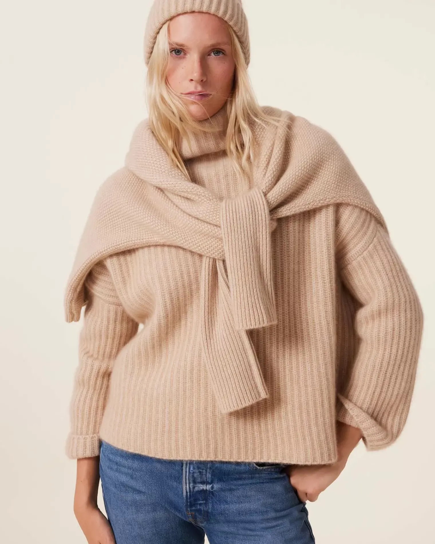 Kujten Sweaters & Sweatshirts>Chimney Neck Oversize Cashmere Sweater, 10-Threads Organique