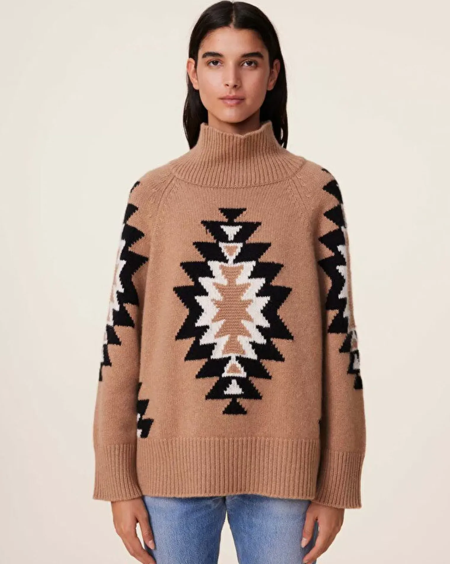 Kujten Sweaters & Sweatshirts>Chimney Neck Oversize Cashmere Sweater, 8-Threads Camelo