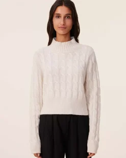 Kujten Sweaters & Sweatshirts>Chimney Neck Twisted Cashmere Sweater, 6-Threads Blanc