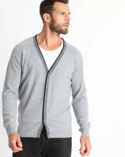 Kujten Jackets & Vests>Contrast Bordered Cashmere Cardigan Gris Chine