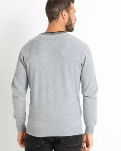 Kujten Jackets & Vests>Contrast Bordered Cashmere Cardigan Gris Chine