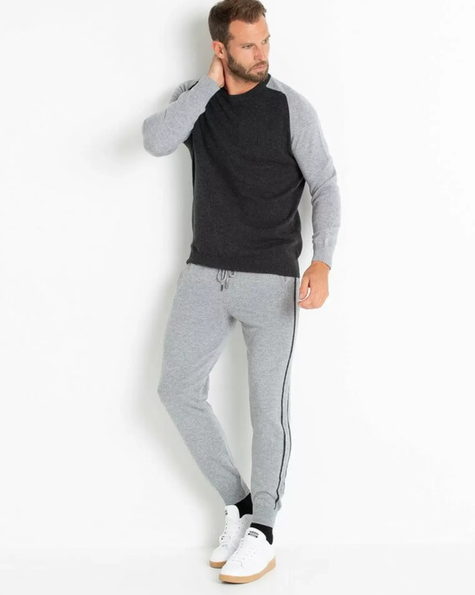 Kujten Sweaters & Sweatshirts>Contrast Sleeves Cashmere Sweater Gris Anthracite