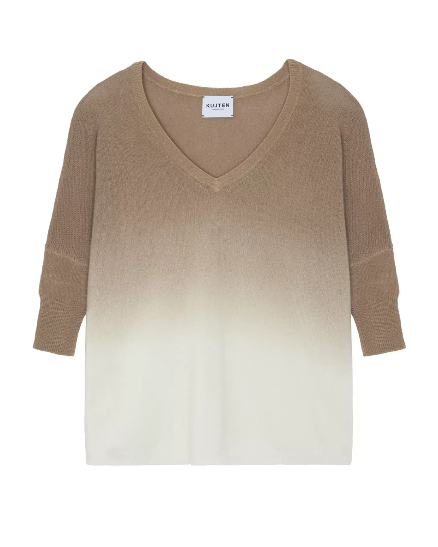 Kujten Sweaters & Sweatshirts>Dip Dye Oversize V-Neck Cashmere Sweater, 2-Threads Camelo
