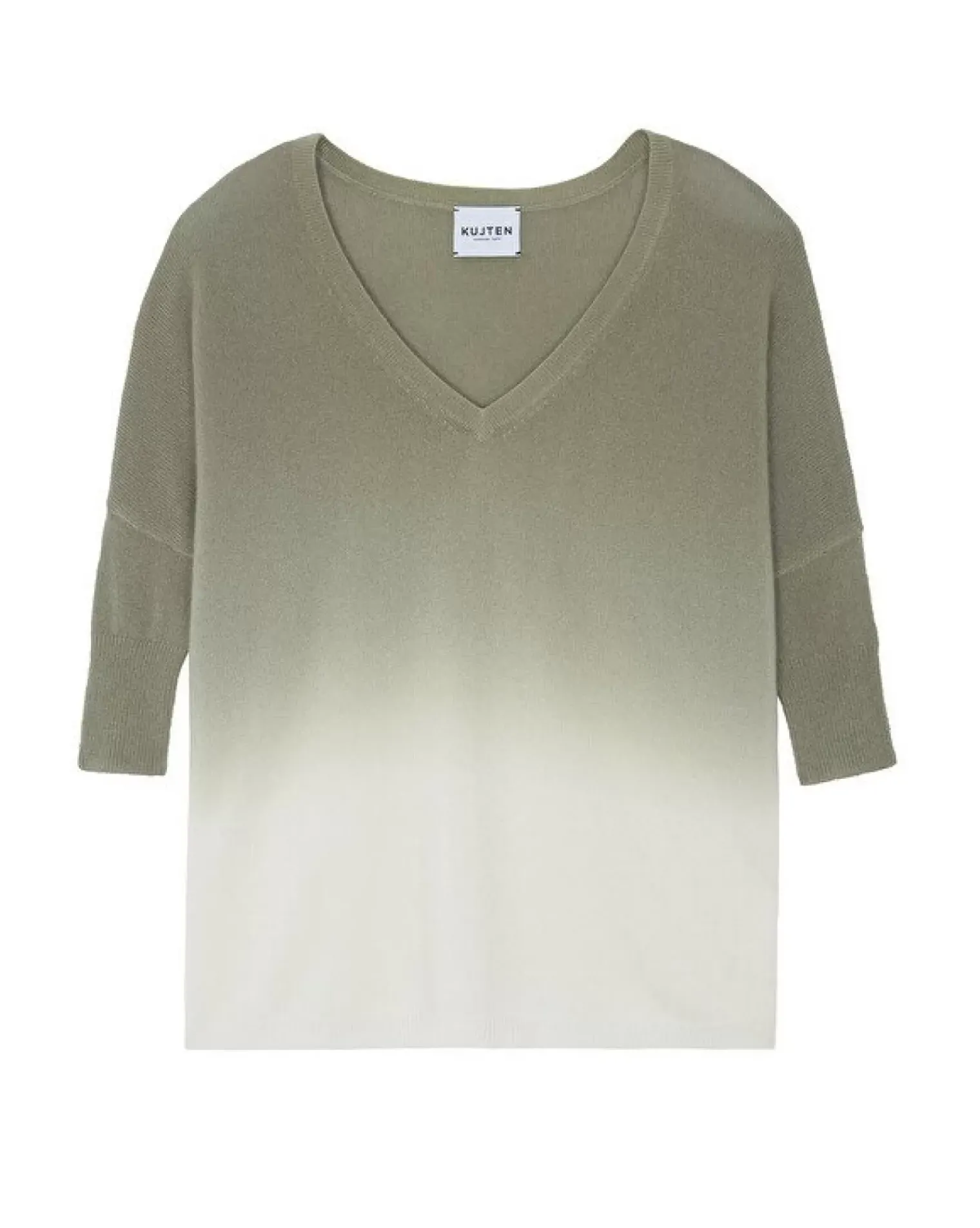 Kujten Sweaters & Sweatshirts>Dip Dye Oversize V-Neck Cashmere Sweater, 2-Threads Kaki Chine