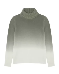 Kujten Sweaters & Sweatshirts>Dip Dye Turtleneck Cashmere Sweater, 4-Threads Kaki Chine