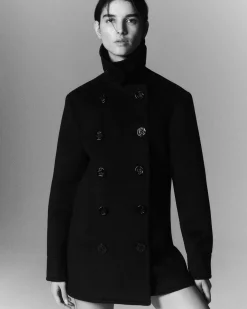 Kujten Coats>Double Sided Cashmere Peacoat Noir