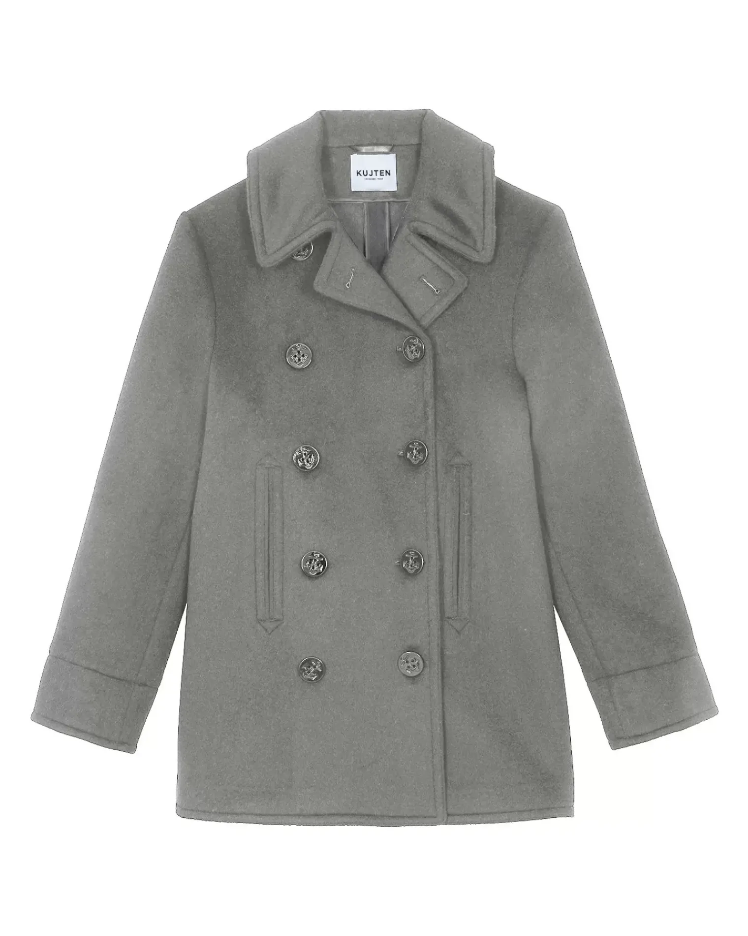 Kujten Coats>Double Sided Cashmere Peacoat Gris Flanelle