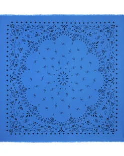 Kujten Bandanas>Extra Large Printed Cashmere Bandana Bleu Kabalos