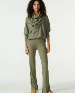 Kujten Pants & Shorts>Flared Silk-Cashmere Pants Kaki Chine