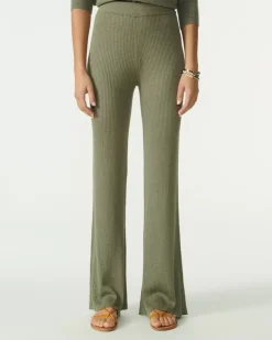 Kujten Pants & Shorts>Flared Silk-Cashmere Pants Kaki Chine