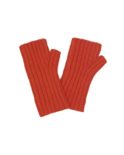 Kujten Gloves & Mittens>Flat Rib Cashmere Mittens, 2-Threads Orange Rosso
