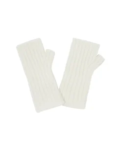 Kujten Gloves & Mittens>Flat Rib Cashmere Mittens, 2-Threads Blanc