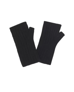 Kujten Gloves & Mittens>Flat Rib Cashmere Mittens, 2-Threads Noir