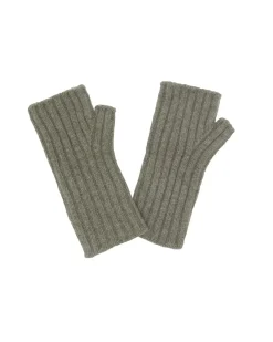 Kujten Gloves & Mittens>Flat Rib Cashmere Mittens, 2-Threads Kaki Chine